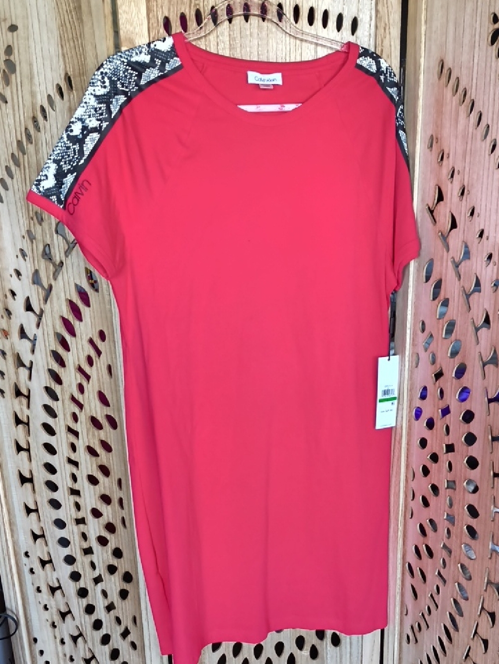 Calvin Klein Pink Dress with Snake-Print Shoulder Accents